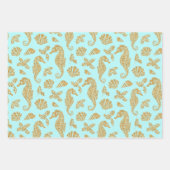 Beach Kerstmis Glitter Seahorse Pattern Aqua Blue Inpakpapier Vel (Voorkant 2)