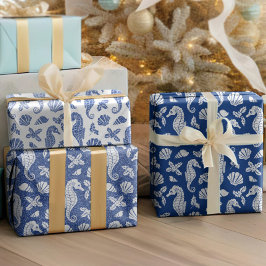 Beach Kerstmis Glitter Seapaarden Navarra Blue Inpakpapier Vel