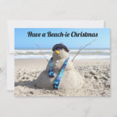 Beach Kerstmis Kaart-Sand Sculpture Snowman - flat Feestdagenkaart (Voorkant)