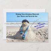 Beach Kerstmis Kaart-Sand Sculpture Snowman - flat Feestdagenkaart (Achterkant)