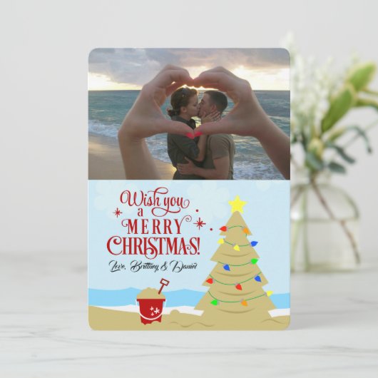 Beach Kerstmis - Merry kerstfoto Aankondiging (Staand voorkant)