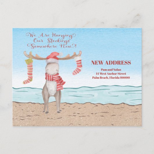 Beach Kerstmis Moose Moved Holiday Moving Aankondigingskaart (Voorkant)