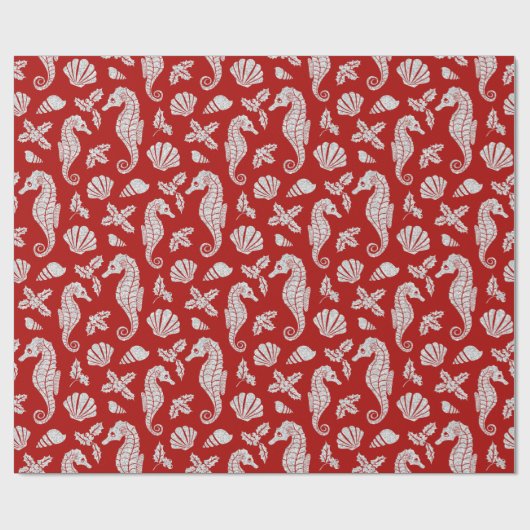 Beach Kerstmis Pattern Red Cadeaupapier (Vlak)
