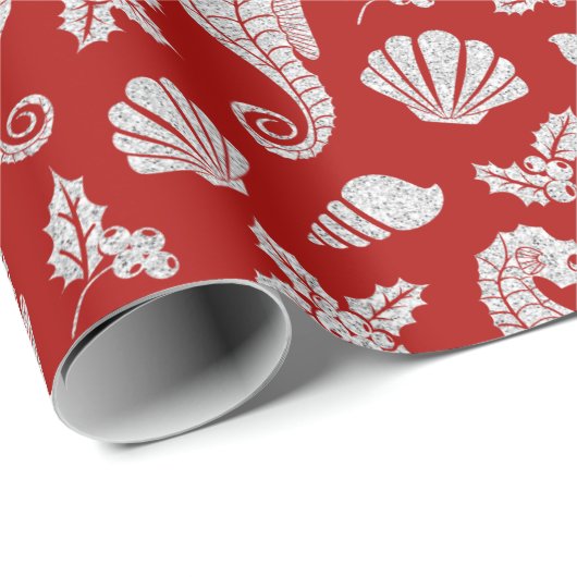Beach Kerstmis Pattern Red Cadeaupapier (Rol Hoek)