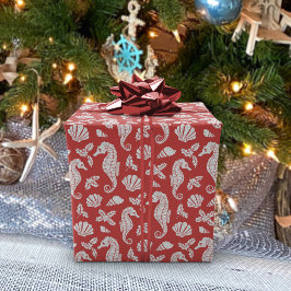 Beach Kerstmis Pattern Red Cadeaupapier