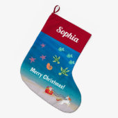 Beach Kerstmis Tropical Ocean Santa Unicorn Grote Kerstsok (Voorkant (Hangend))