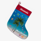 Beach Kerstmis Tropical Ocean Starfish Palm Trees Grote Kerstsok (Voorkant (Hangend))