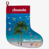 Beach Kerstmis Tropical Ocean Starfish Palm Trees Grote Kerstsok (Voorkant)