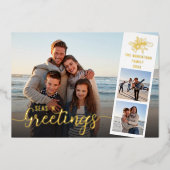 Beach Kerstscript 3 Photo Collage Gold Folie Feestdagenkaart (Voorkant)
