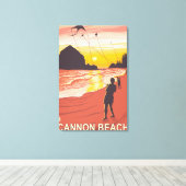 Beach & Kites - Cannon Beach, Oregon Canvas Afdruk (Insitu (Houten vloer))