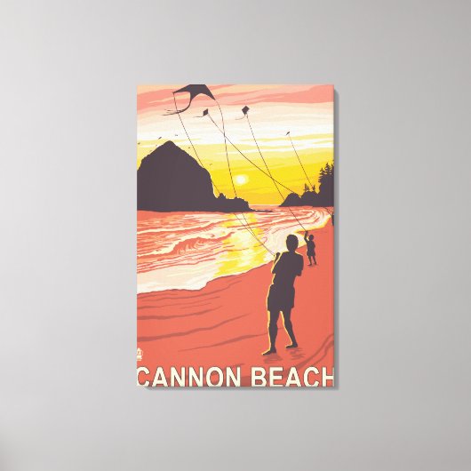 Beach & Kites - Cannon Beach, Oregon Canvas Afdruk (Voorkant)