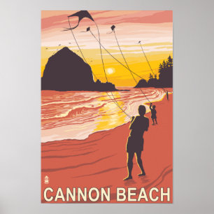 Beach & Kites - Cannon Beach, Oregon Poster