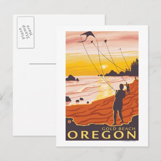 Beach & Kites - Gold Beach, Oregon Briefkaart (Voorkant / Achterkant)