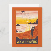 Beach & Kites - Ilwaco, Washington Briefkaart (Voorkant / Achterkant)