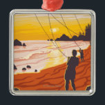 Beach & Kites - Ilwaco, Washington Metalen Ornament<br><div class="desc">Beach & Kites - Ilwaco, Washington - Vintage Travel Poster werd in 2007 opgericht. Dit afbeelding toont scènes van Ilwaco, WA.</div>