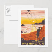 Beach & Kites - Long Beach, Washington Briefkaart (Voorkant / Achterkant)