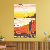 Beach & Kites - Long Beach, Washington Canvas Afdruk (Insitu (Woonkamer))