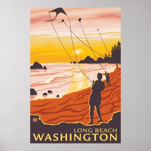 Beach & Kites - Long Beach, Washington Poster (Voorkant)