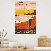 Beach & Kites - Long Beach, Washington Poster (Keuken)