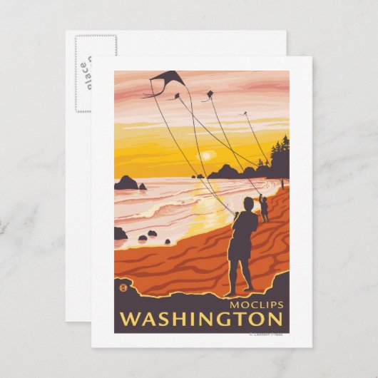 Beach & Kites - Moclips, Washington Briefkaart (Voorkant / Achterkant)