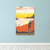 Beach & Kites - Moclips, Washington Canvas Afdruk (Insitu (Houten vloer))