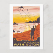 Beach & Kites - Ocean Shores, Washington Briefkaart (Voorkant)
