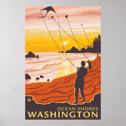 Beach & Kites - Ocean Shores, Washington Poster (Voorkant)