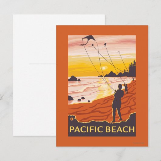 Beach & Kites - Pacific Beach, Washington Briefkaart (Voorkant / Achterkant)