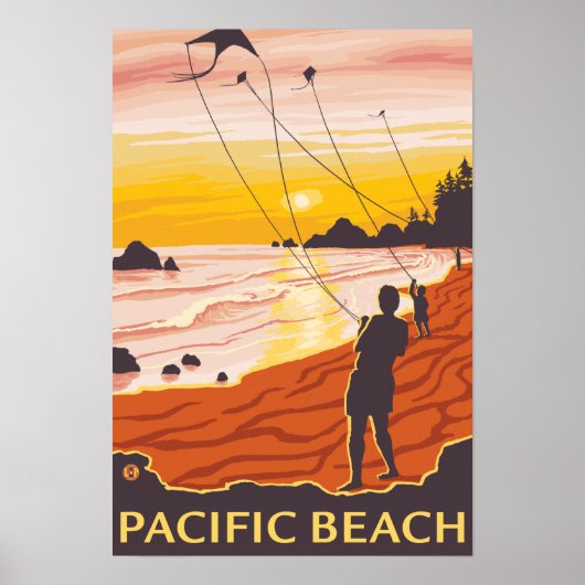 Beach & Kites - Pacific Beach, Washington Poster (Voorkant)