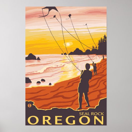 Beach & Kites - Seal Rock, Oregon Poster (Voorkant)