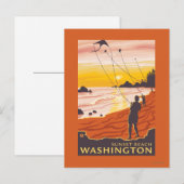 Beach & Kites - Sunset Beach, Washington Briefkaart (Voorkant / Achterkant)