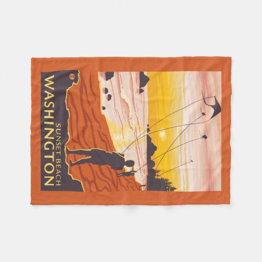Beach & Kites - Sunset Beach, Washington Fleece Deken (Voorkant (Horizontaal))