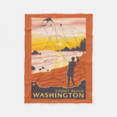 Beach & Kites - Sunset Beach, Washington Fleece Deken (Voorkant)