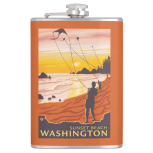 Beach & Kites - Sunset Beach, Washington Heupfles