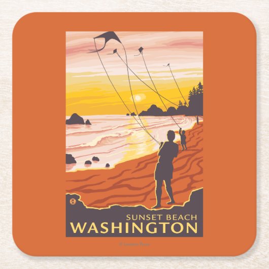 Beach & Kites - Sunset Beach, Washington Kartonnen Onderzetters (Voorkant)
