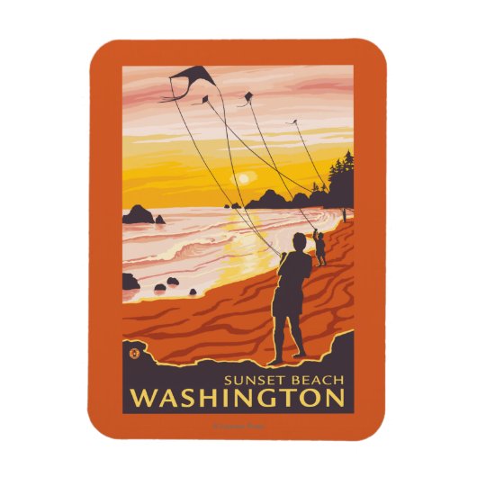 Beach & Kites - Sunset Beach, Washington Magneet (Verticaal)