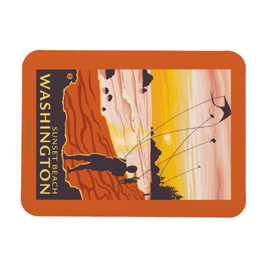 Beach & Kites - Sunset Beach, Washington Magneet (Horizontaal)