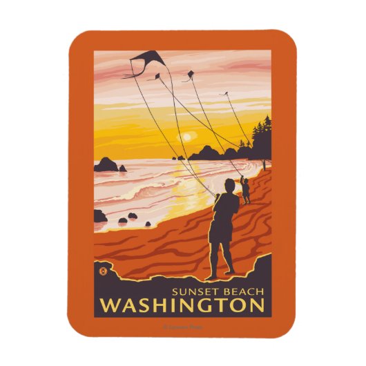 Beach & Kites - Sunset Beach, Washington Magneet (Verticaal)