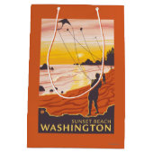 Beach & Kites - Sunset Beach, Washington Medium Cadeauzakje (Achterkant)