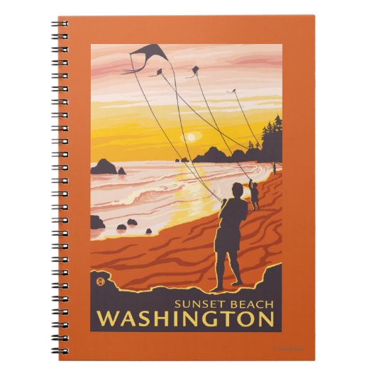 Beach & Kites - Sunset Beach, Washington Notitieboek (Voorkant)