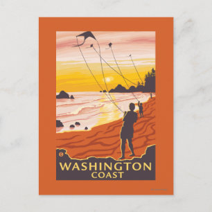 Beach & Kites - Washington Coast Briefkaart