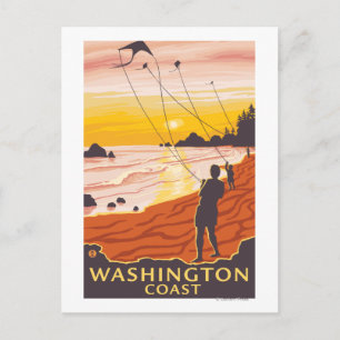 Beach & Kites - Washington Coast Briefkaart