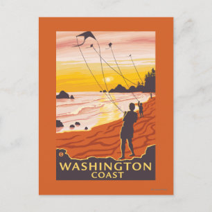 Beach & Kites - Washington Coast Briefkaart