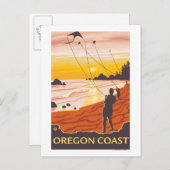 Beach & KitesCoastVintage Travel Poster Briefkaart (Voorkant / Achterkant)