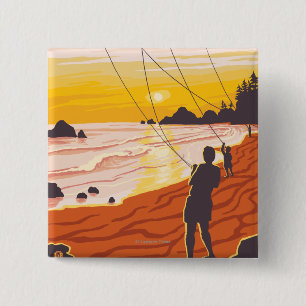 Beach & KitesCoastVintage Travel Poster Vierkante Button 5,1 Cm
