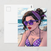 Beach Lady in de kleuren Bikini, Bandana en Shades Briefkaart (Voorkant / Achterkant)