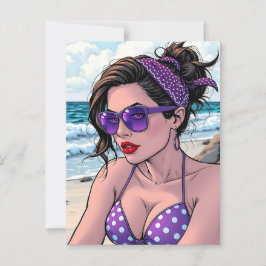 Beach Lady in de kleuren Bikini, Bandana en Shades Briefkaart