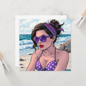 Beach Lady in de kleuren Bikini, Bandana en Shades Kaart (Voorkant / Achterkant in situ)