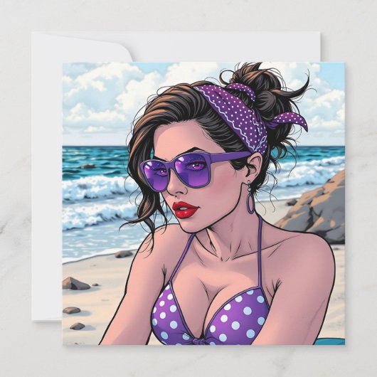 Beach Lady in de kleuren Bikini, Bandana en Shades Kaart (Voorkant)