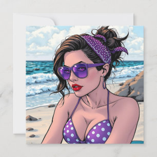 Beach Lady in de kleuren Bikini, Bandana en Shades Kaart